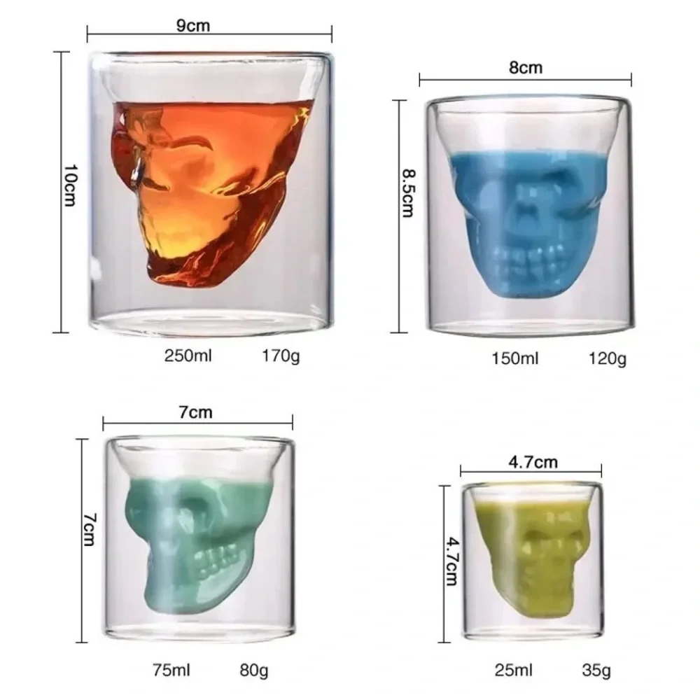 Double-layered Transparent Skull Head Crystal Glass Cup for Home Bar Club Shot